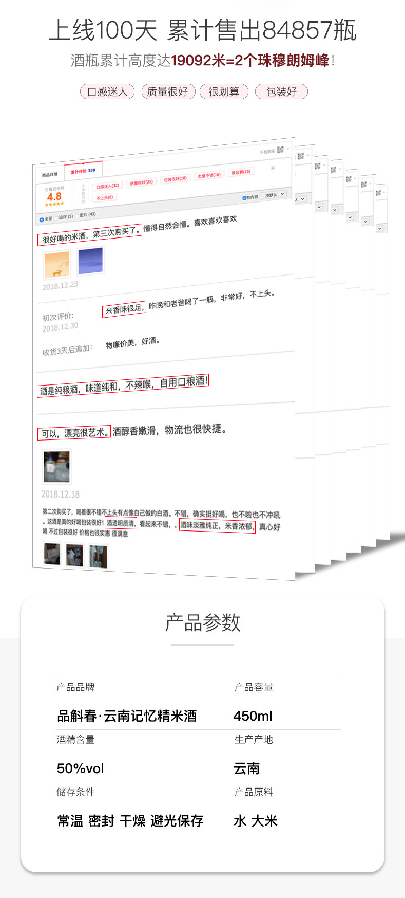 品斛堂 云南记忆 42度米香型白酒 450ml*6瓶 图2