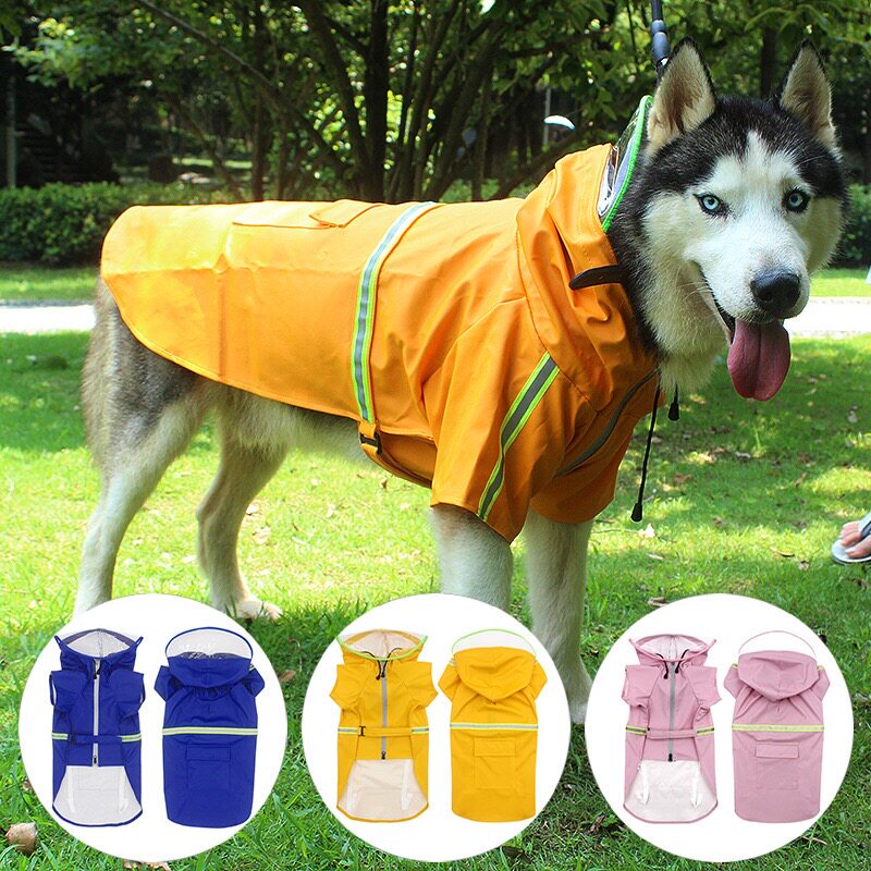 New pooch raincoat full bag with large canine fur chai dog border shepherd dog raincoat rain cape hat windproof and waterproof