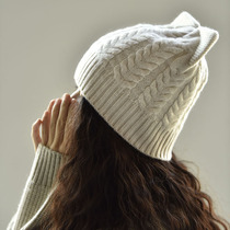 APCSHOP warm cashmere knitted hat cute joyful cashmere wool hat cat ear twisted cashmere hat