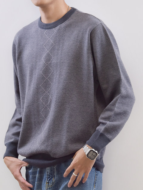 APCSHOP Selection 2024 Autumn and Winter Warm Simple Men's Lambskin Pullover Pullover Knit Round Neck Casual Sweater