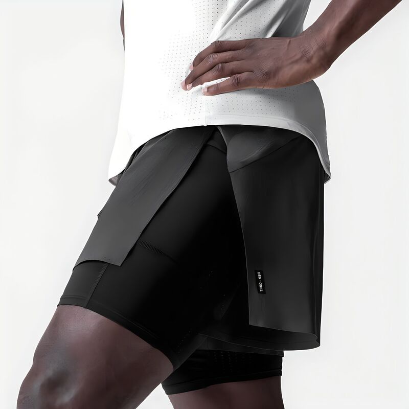 Ecet Large Slit Faux Two-Piece American-Style Shorts for Men, Suitable for Fitness, Running, Sports, Quick-Drying, Basketball, High-Elasticity, Lined Three-Quarter Pants