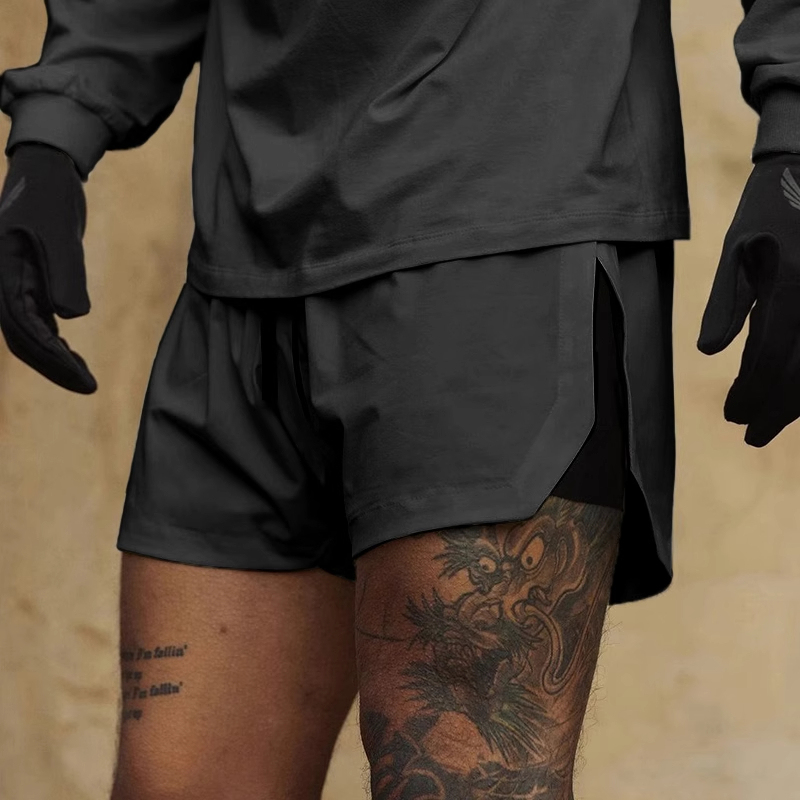 Two-In-One Sports Fitness Shorts for Men, Summer Anti-Exposure Lining, Double-Layer Running Large Size Five-Point Basketball Training Pants Two-In-One Sports Fitness Shorts for Men, Summer Anti-Exposure Lining, Double-Layer Running Large Size Five-Point Basketball Training Pants