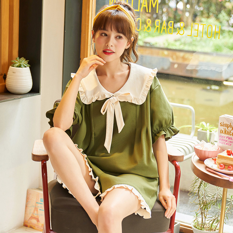 Pajamas for Women Summer Pure Cotton Short-Sleeved Thin Two-Piece Set Korean Style Student Summer Cute and Sweet Home Clothes Spring and Summer