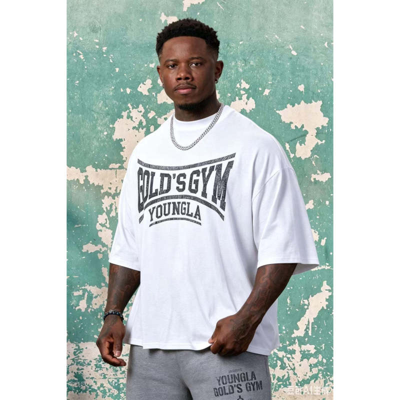 Youngla Co-Branded Gold's New Men's Short-Sleeved Jogger Sports Fitness Cotton Large Size Loose Short T-Shirt Youngla Co-Branded Gold's New Men's Short-Sleeved Jogger Sports Fitness Cotton Large Size Loose Short T-Shirt