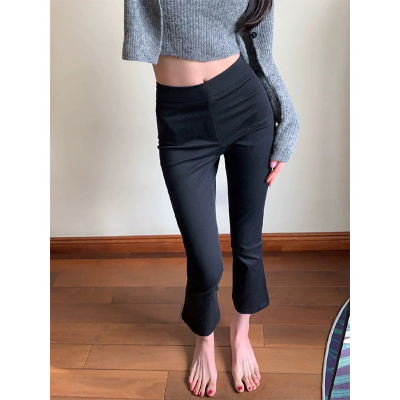 2026 New Spring, Autumn, and Summer Flared Casual Pants for Women, High-Waisted, Stretchy, Cropped, Petite, Elastic Waist, Straight-Leg, Slightly Flared Pants
