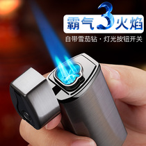 2021 Mens new lighter three head straight rushing windproof blue flame Net Red Touch induction inflatable point cigar