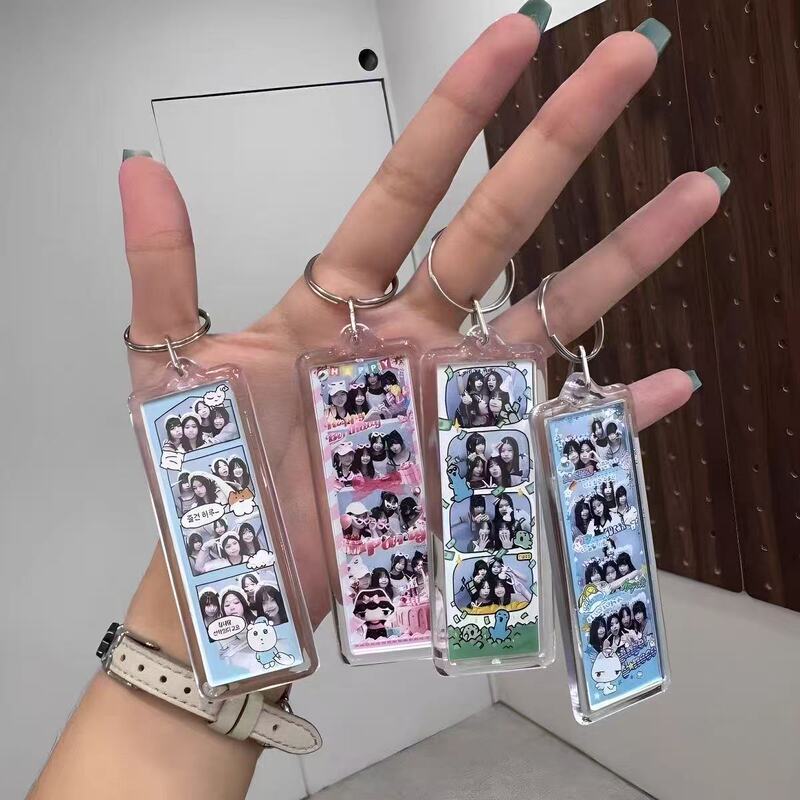 Mini Life Four-Panel Photo Frame Pendant DIY Transparent Material Bag Charm Keychain Couple Photo Keychain