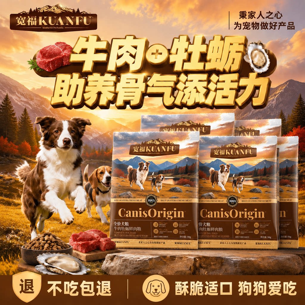 Kuanfu Beef and Oyster Dog Food for Strong Bones, Suitable for Large, Medium, and Small Dogs, Teddy, Golden Retriever, Bichon, All Stages and All Breeds