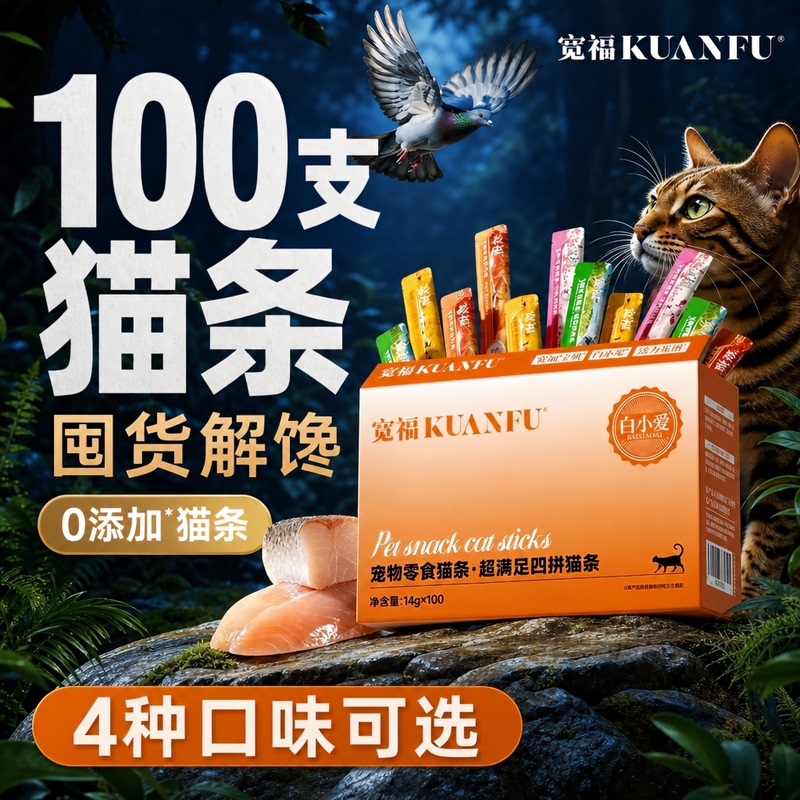 Kuanfu Fish Oil Cat Treats 100 Sticks Whole Box for Kittens and Adult Cats, Cat Grass Pure Sticks Canned Official official store S