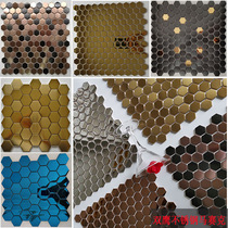 Hexagonal metal stainless steel gold silver rose gold brushed mosaic club hotel KTV background wall tiles