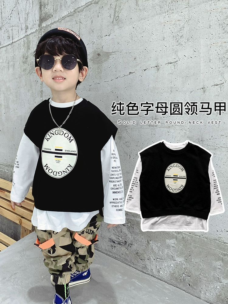 Yuefaner Áo Vest bé trai, Bộ hai mảnh cotton trẻ em, Big Kids Phong cách Hàn Quốc Thời thượng - Áo ghi lê