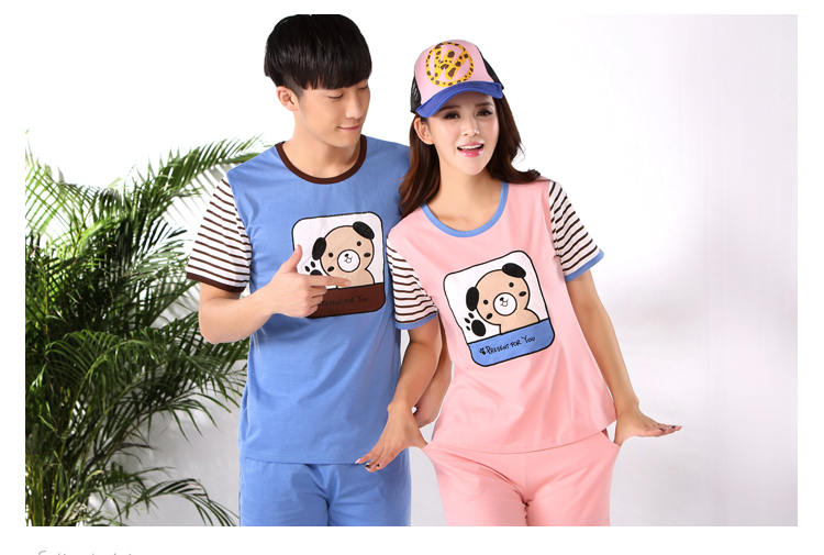 Mùa hè vài bộ đồ ngủ cotton ngắn tay quần short phù hợp với phụ nữ Hàn Quốc đồ ngủ mùa hè phần mỏng nhà thường dịch vụ bộ đồ thể thao nam