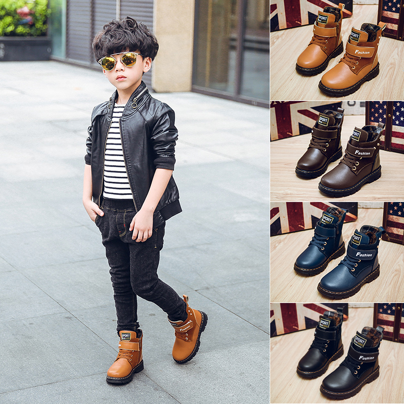 Boy cotton shoes 2023 new autumn and winter plus suede Han version 2 cotton shoes Children CUHK Genuine Leather Casual Sports Leather Shoes-Taobao