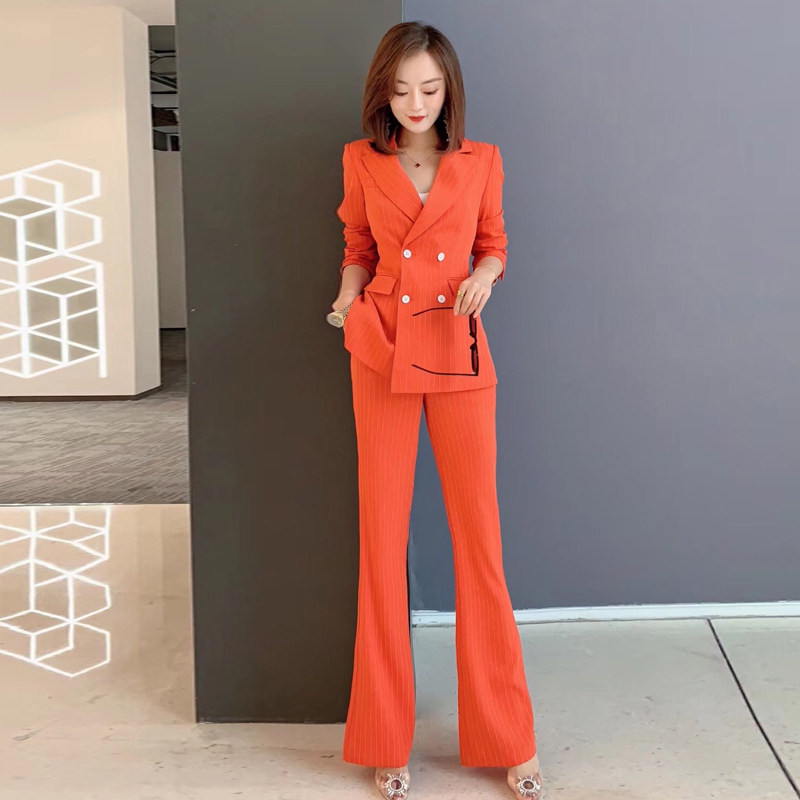 Professional suit salt striped suit jacket women's spring and autumn micro-pants high-end fried street suit temperament western style