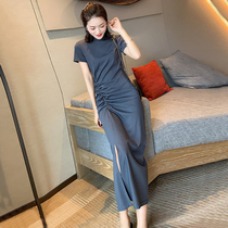 2022 Pop style dress for women Summer Advanced senses Goddess Fan Shuixiu to cover slim T-shirt Skirt Ocean Qi and Less