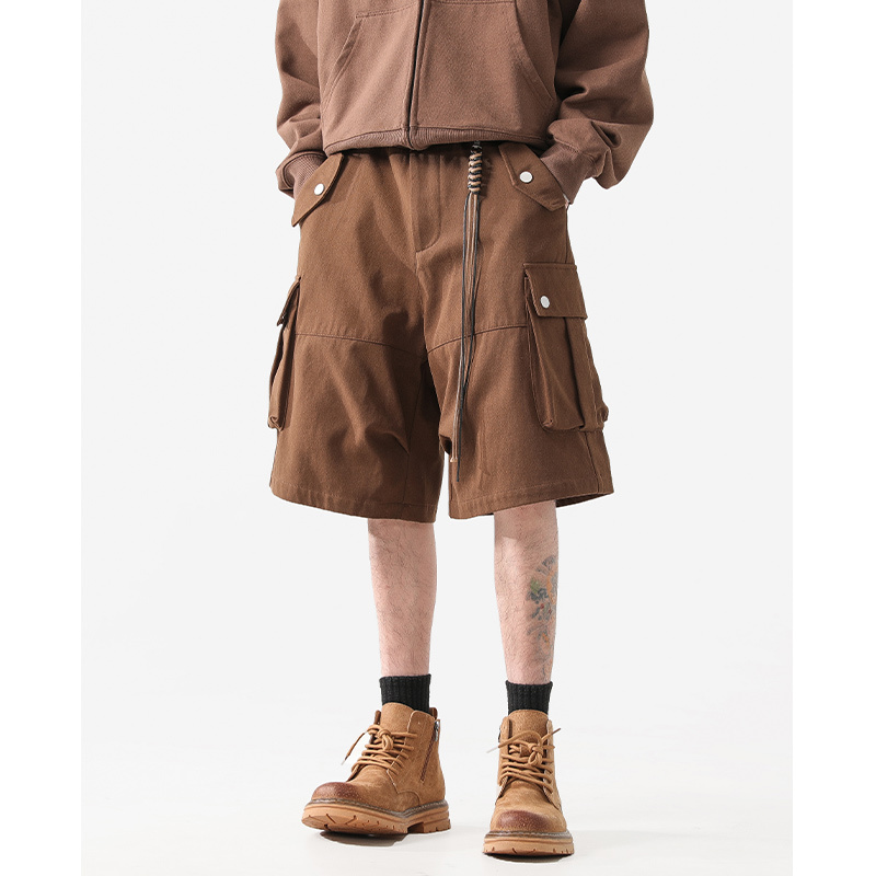 Acrardic【Free Pendant】Summer Brown Cargo Shorts for Men, Vibe Melard Casual Wide-Leg Five-Point Shorts