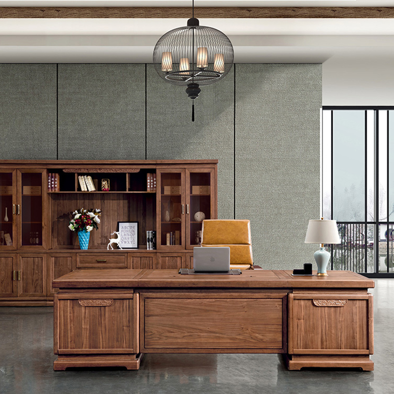 New Chinese minimalist modern desk Solid Wood Owner Table Atmospheric President Table Big Bantai Office Furniture Custom