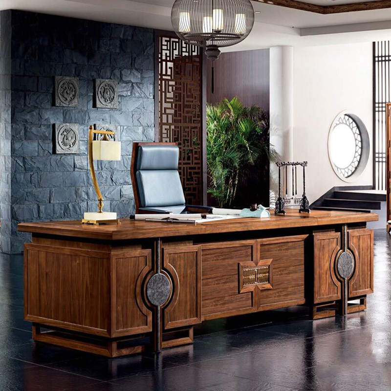 New Chinese Desk Solid Wood Big Bandae Modern President Boss Table Computer Desk Black Walnuts Wood Furniture Custom