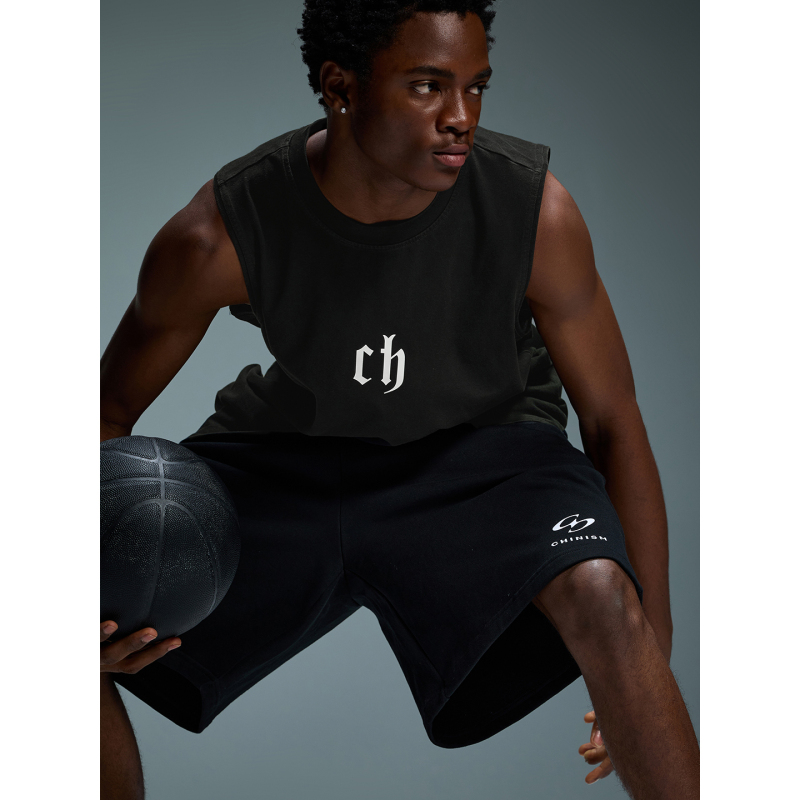 Chinism Cas Brand Logo Printed Basketball Fitness Sports Vest Men's Summer Pure Cotton Loose Sleeveless T-Shirt