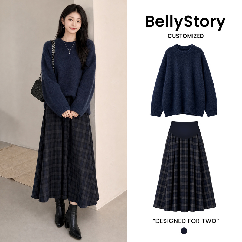 Maternity Wear Autumn and Winter Set 2026 New Style, Stylish and High-End Korean-Style Sweater and Plaid Skirt That Doesn'T Show Pregnancy during Pregnancy Maternity Wear Autumn and Winter Set 2026 New Style, Stylish and High-End Korean-Style Sweater and Plaid Skirt That Doesn'T Show Pregnancy during Pregnancy