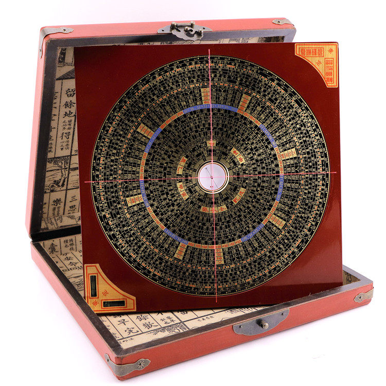High-precision professional Dongding 9-inch ternary triple integrated disc compass compass with antique wooden box