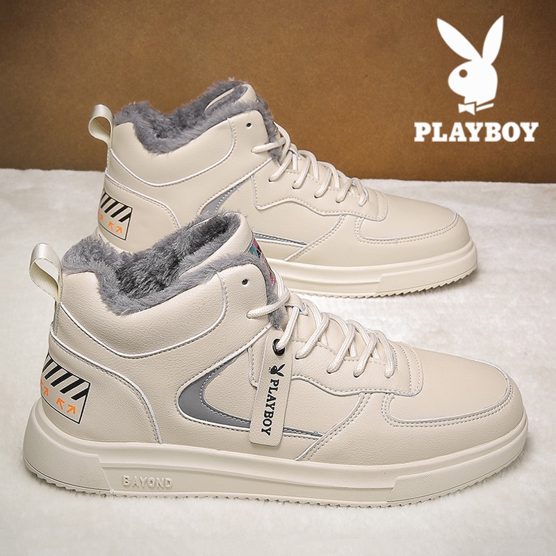 Playboy men's shoes 2021 new winter men's sports casual board shoes Joker plus velvet warm high-tube cotton shoes