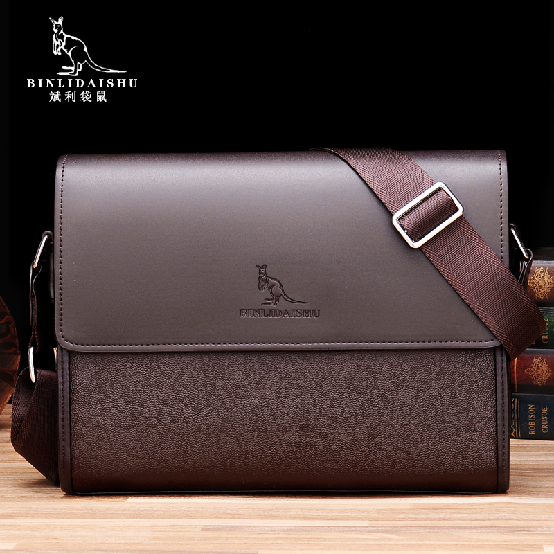 Binli Kangaroo Men's Shoulder Bag Horizontal Section Leather Messenger Bag Business Briefcase Leather Bag Men's Business Bag Handbag