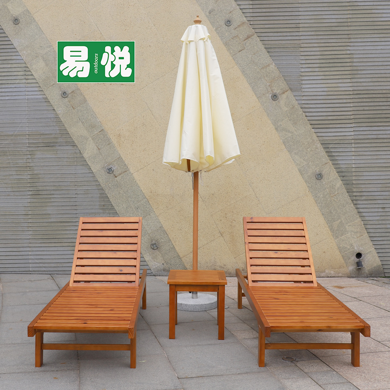 Outdoor Solid Wood Lounge Bed Scenic Seaside Swimming Pool Lunch Break Hotel Waterproof Sun Protection Courtyard Garden Outdoor Teak Lounge Chair