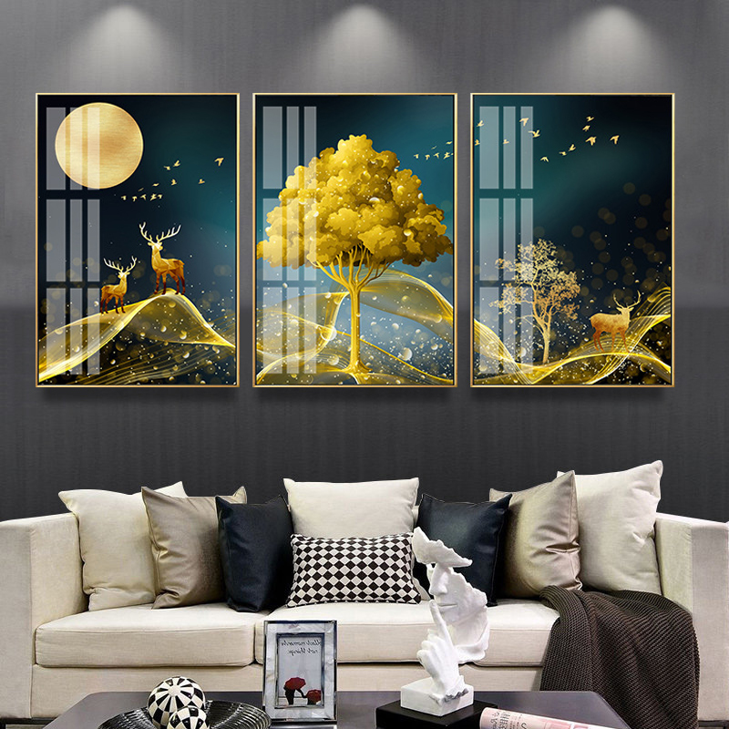 Living room decoration painting sofa background wall triple Nordic style modern minimalist dining room dining room crystal hanging painting mural