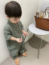 didibear autumn baby light dark green super foreign air comfort linen jumpsuit