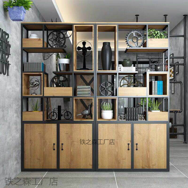 loft American Iron Art Shelves Landing Bookshelves Floral Shelf Office Dining Room Cafeteria Partition Screens 