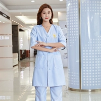 V -neck светло -синий плюс белый край седьмой рукав