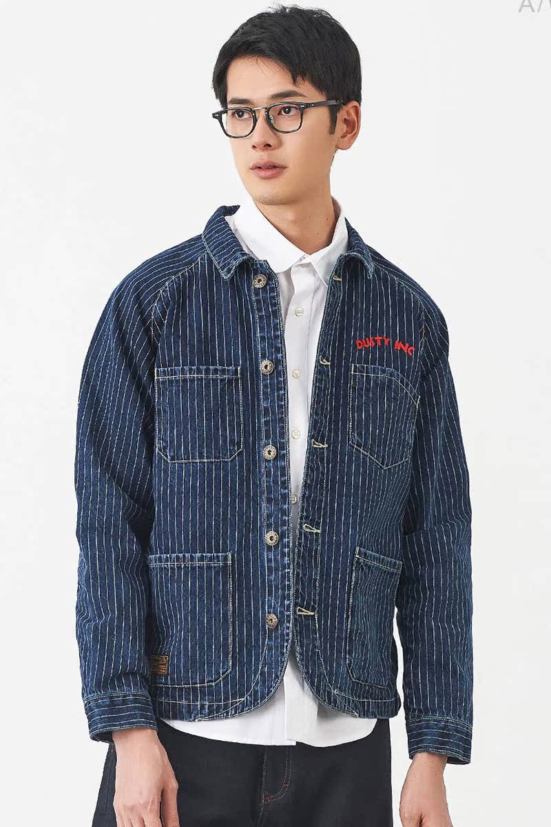 YOHO có thương hiệu chứng khoán triều bụi Xuân Thu bông mới sọc thư thêu denim jacket nam.