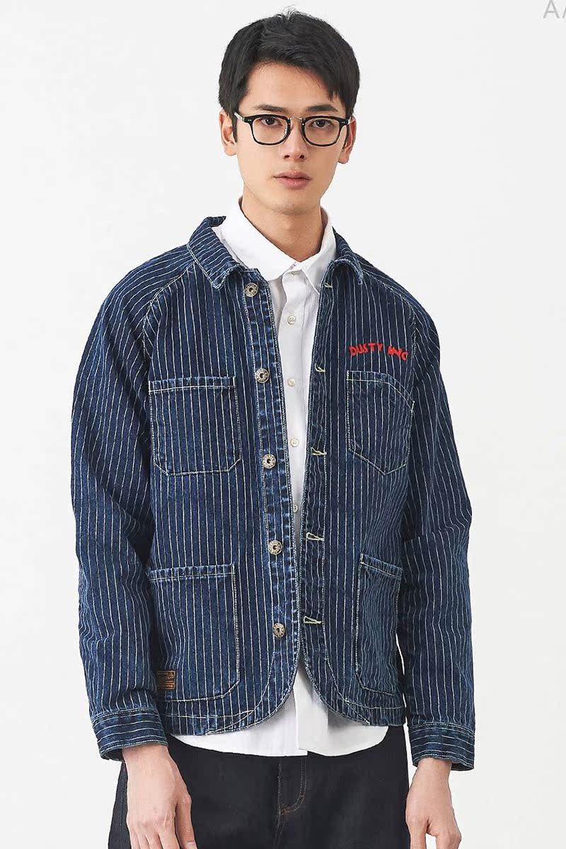 YOHO có thương hiệu chứng khoán triều bụi Xuân Thu bông mới sọc thư thêu denim jacket nam.