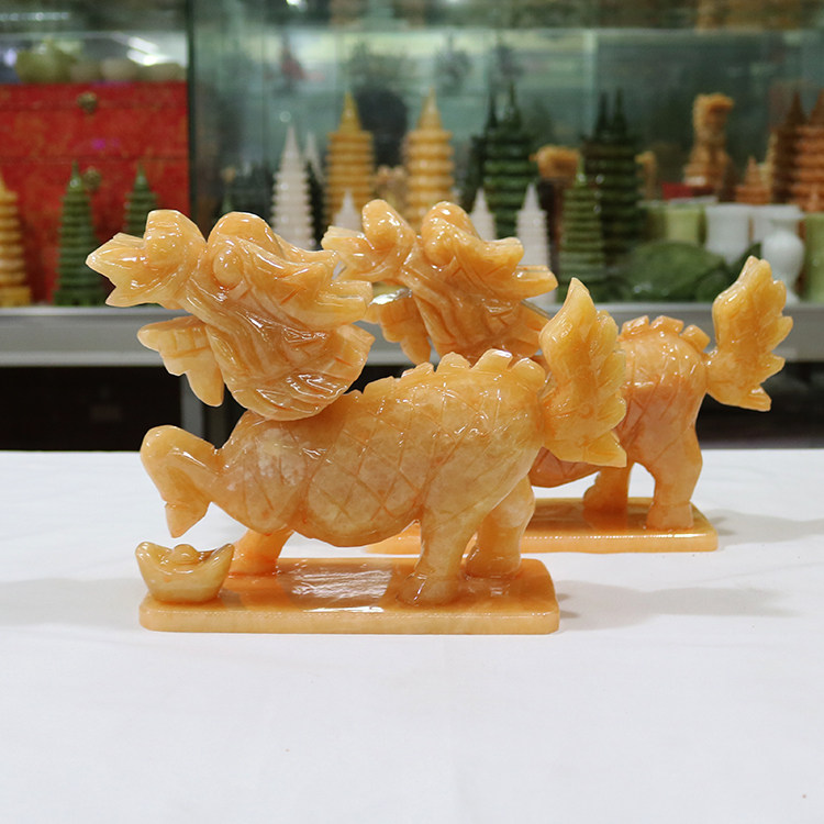 Original stone jade Kirin pendulum a pair of large number sending son Kirin Merchants Town house Feng Shui Swing to the Living Room Home Residence Ornaments