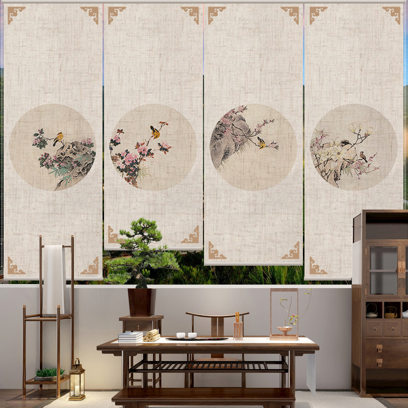 Linen curtain soft yarn curtain hanging curtain roll pull Bead roller curtain office curtain sunshade bamboo curtain tea room