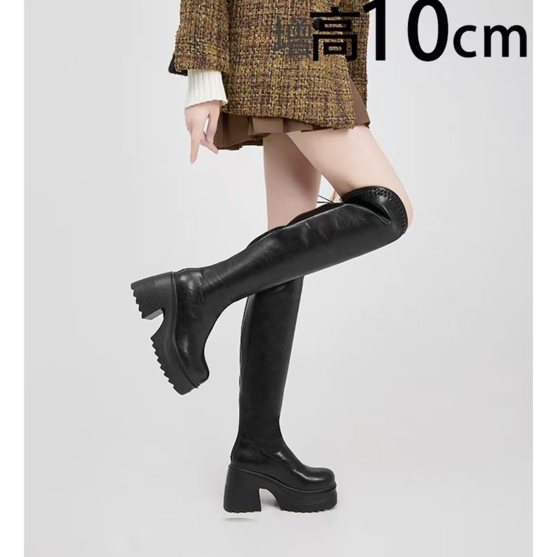 Thick-Soled 10Cm~~V-Cut Lace~Back Zipper Over-The-Knee Riding Boots! 1983-Z Thick-Soled 10Cm~~V-Cut Lace~Back Zipper Over-The-Knee Riding Boots! 1983-Z