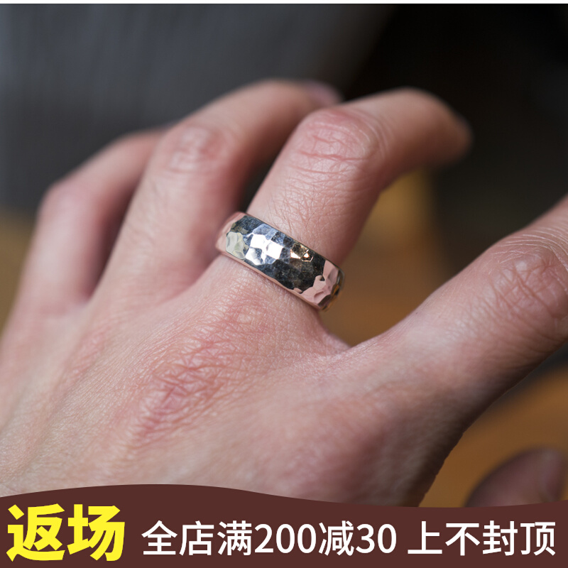 Guanglan faucet has been tempered and beaten by hand to make a retro irregular multi-faceted wide ring