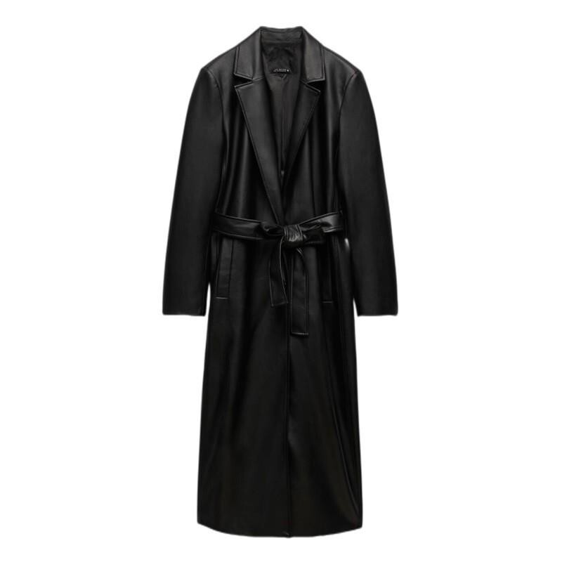 2025 Autumn New Product: Special Agent Style Leather Coat, Lace-Up Mid-Length Leather Jacket, Windbreaker for Women 1255716 800