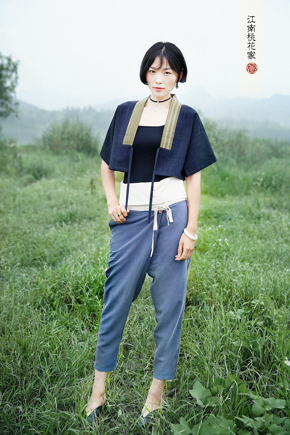 (It Girl ·) Jiangnan Peach Blossom Home 2016 Han element BF wind flaperback half arm short