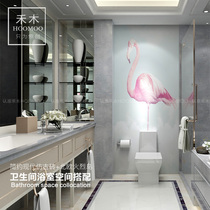 Bathroom tiles Simple modern stickers toilet shower room toilet background wall Nordic hand painted Flamingo ins