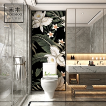 Toilet background wall tile bathroom toilet wall tile microcrystalline stone modern personality decorative painting retro black and white flower