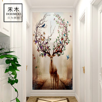 Entrance tile background wall Modern simple decorative mural Bathroom tile painting aisle corridor 3d dream deer