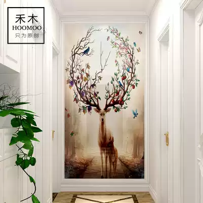 Entrance tile background wall Modern minimalist decorative mural Powder room tile painting aisle corridor 3d dream deer