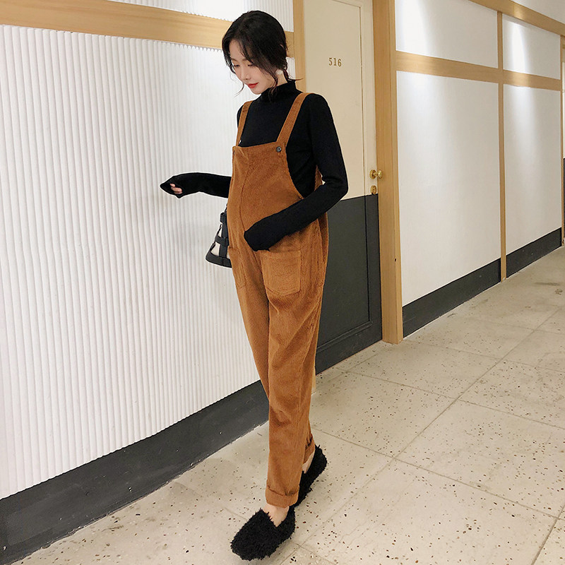 Pregnant women's corduroy baby bag pants autumn and winter wear fashion autumn women's late pregnancy autumn loose and thin pants new