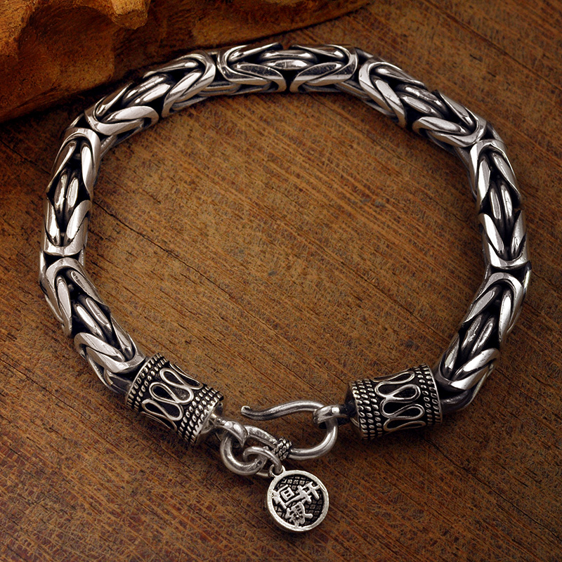 Hengyinxuan original men's Thai Silver Ping An pattern 99 feet silver sterling silver female retro couple handmade bracelet