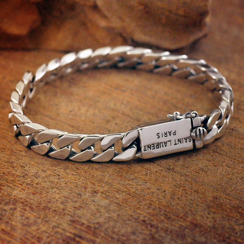 S925 Sterling Silver Simple Punk Plain Silver Bracelet Korean Style Fashion Couple Bracelet Thai Silver Can Be Engraved Boyfriend Gift