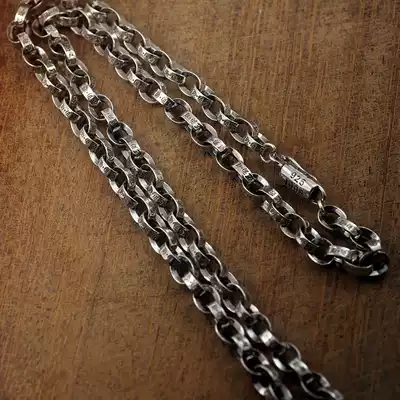 Heng Yinxuan s925 sterling silver necklace Thai silver men's pendant necklace oval ring Joker women's sweater