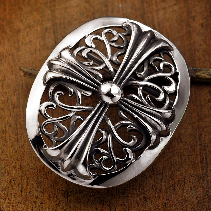 Sterling silver belt buckle male retro punk style S925 Thai silver six-pointed star cross belt head Belt buckle head