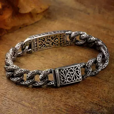 S925 sterling silver men's hand auspicious pattern latch Thai silver retro couple men and women with the same ring buckle hand